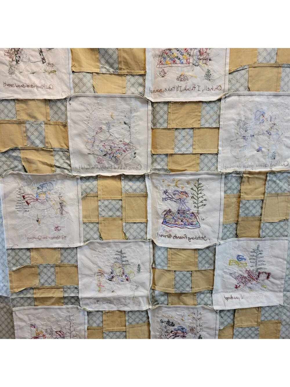 Vtg Quilt Embroidered Winter-themed Blocks from The Quilting Snow Ladies Q99